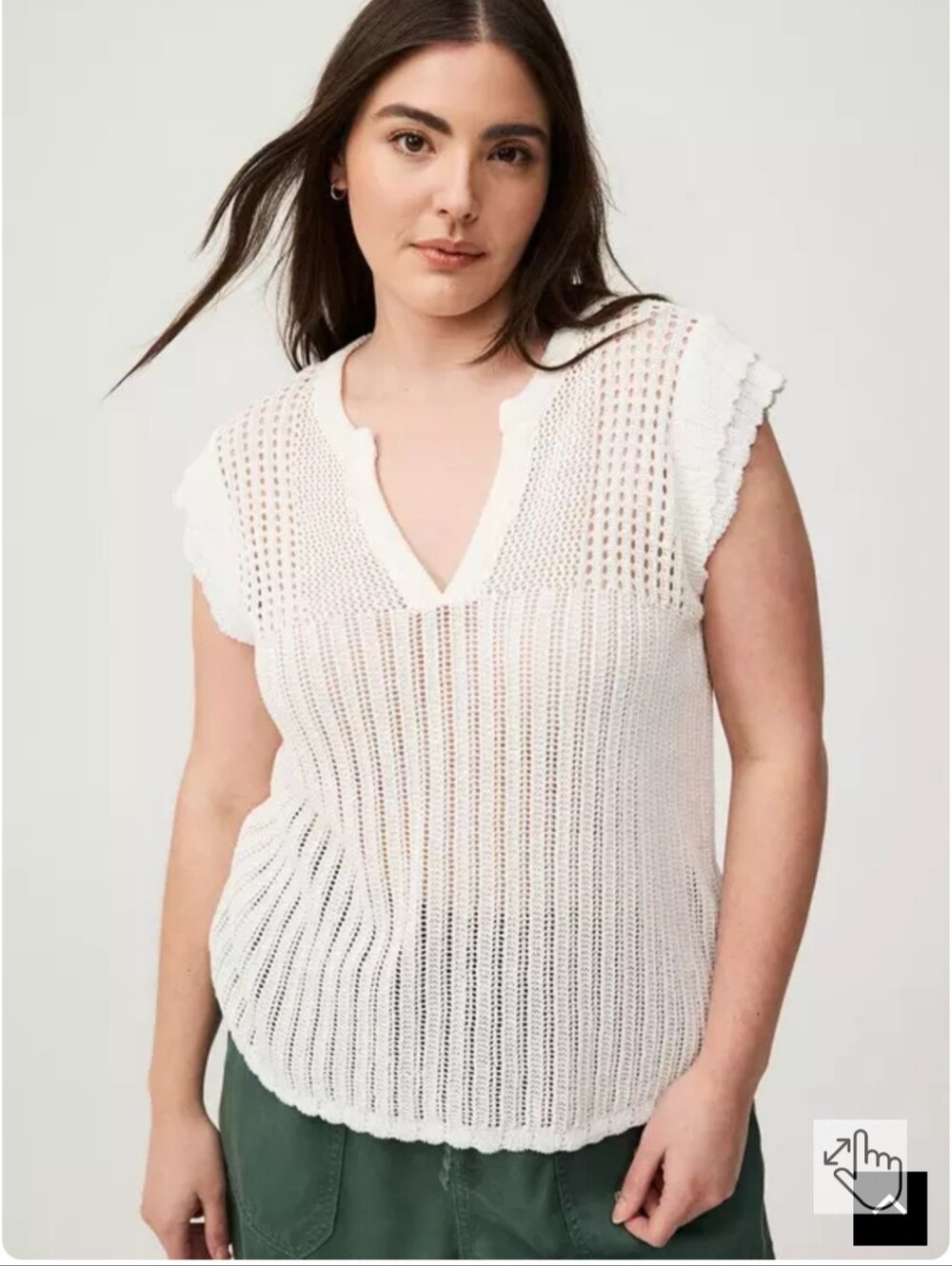 Torrid Pointelle V-Neck Pullover Cloud Dancer White Plus Size 4 (4X -26) Top